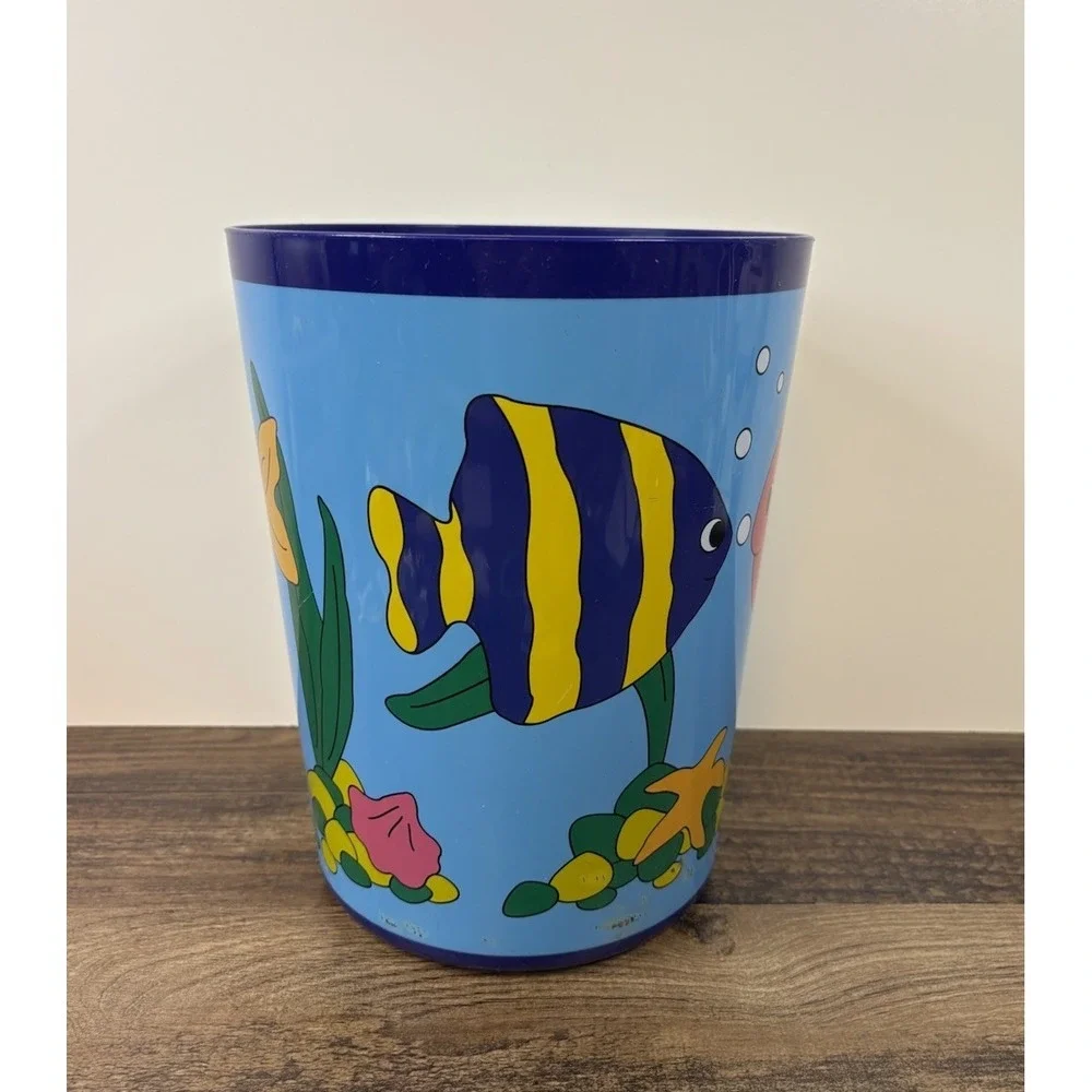 Vintage Fish Ocean Trash Can Plastic Retro Wastebasket Garbage Starfish